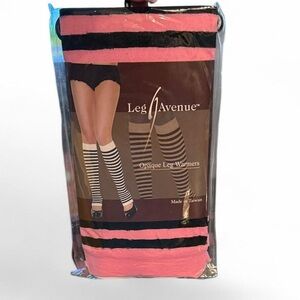 Leg Avenue Pink and Black Striped Opaque Leg Warmers